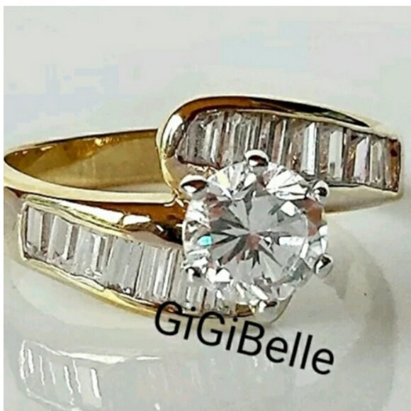 Gold 1.5CW+ cubic zirconia Solitaire Ring with Accents size 10 cocktail ring - Picture 9 of 9